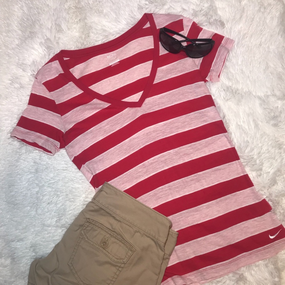 Nike pink stripes V neck shirt